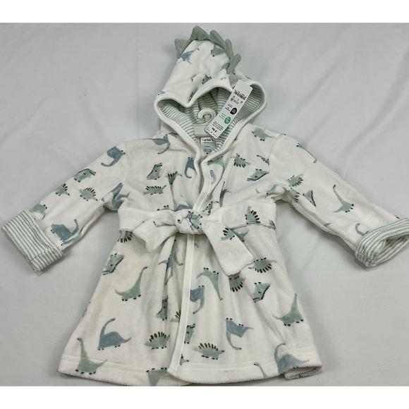 Carter's Other - Carters Baby Bath Hooded Robe White Green Dinosaurs 0-9 mo Just One You Infant